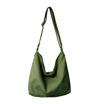 Женская холщовая сумка через плечо, однотонная сумка через плечо, сумки в японском стиле, повседневная сумка для покупок большой емкости, Ins