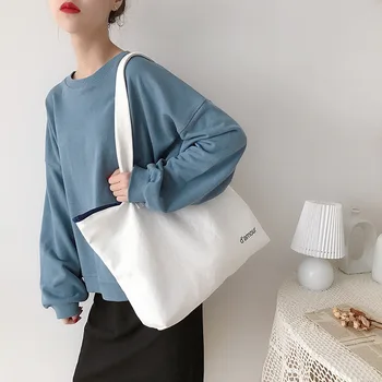 Женская холщовая сумка через плечо с принтом французских любовных писем, хозяйственная сумка из эко-хлопка, сумки для покупок, Тканевая сумка-тоут для девочек