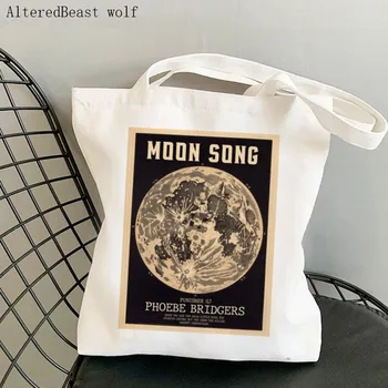 Женская холщовая сумка через плечо Фиби Бриджерс, сумка для покупок Moon Song, сумка для студенческих книг, сумки для покупок в стиле харадзюку, сумка-тоут для девочек