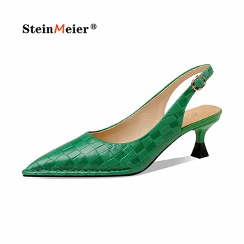 Женские босоножки на высоком каблуке из натуральной кожи, пикантные зеленые летние туфли на толстом каблуке, женские туфли-лодочки для ночного клуба, тонкие туфли 2022 года выпуска
