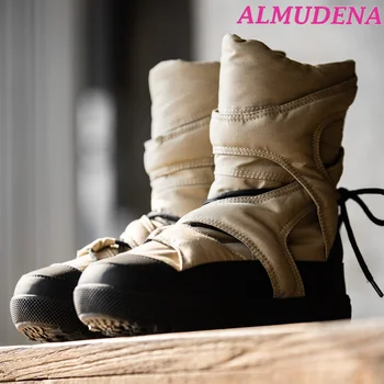 Женские ботинки на платформе с круглым носком в стиле Wasteland, теплые зимние ботинки на шнуровке, Зимняя дизайнерская хлопчатобумажная обувь, Бесплатная доставка