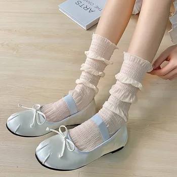 Женские кружевные носки в японском стиле, летние Тонкие дышащие кружевные носки с оборками, женские милые носки Sweet Girl Jk Lolita Kawaii