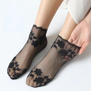 Женские невидимые кружевные носки Lolita, Тонкие женские кружевные носки-лодочки, полые нескользящие неглубокие однотонные прозрачные носки, Женские носки