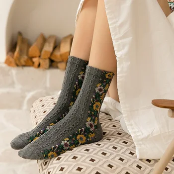 Женские носки в этническом стиле Poblador, повседневные удобные женские носки с цветочным рисунком, Модные милые весенние и осенние хлопковые носки для девочек