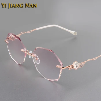 Женские очки Оптические очки с бриллиантовой отделкой в титановой оправе без оправы, ультралегкие очки по рецепту, модные очки