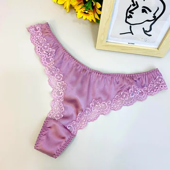 Женские сексуальные брюки-стринги из шелка тутового цвета с низкой талией для взрослых, женское фиолетовое шелковое нижнее белье fun.