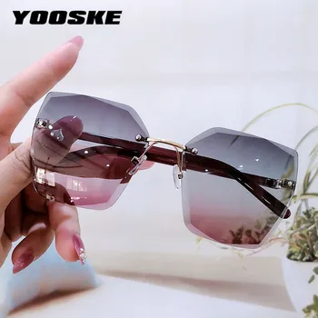 Женские солнцезащитные очки YOOSKE Oversize Square Eyewear 2022 Градиентные розовые солнцезащитные очки без оправы для женщин в подарок Дизайнер бренда UV400