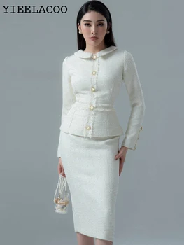Женский комплект, Новый белый осенне-зимний женский твидовый пиджак с кисточками и рукавами + юбка, модный профессиональный комплект из 2 предметов