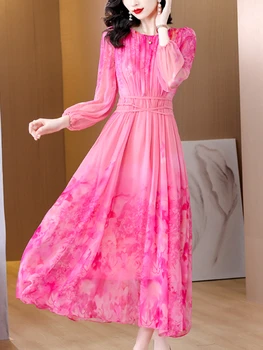 Женское платье Миди с розовым принтом, Летние Корейские Винтажные Повседневные вечерние платья 2023, Новые Элегантные Свободные платья