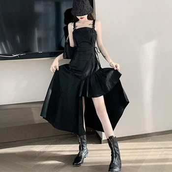 Женское платье без рукавов асимметричного дизайна, шикарная уличная одежда, новейшее модное тонкое летнее платье в корейском стиле Ulzzang Y2k Gothic