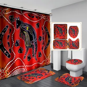 Живопись коренных народов Австралии, 3D-принт, занавеска для душа, Водонепроницаемая занавеска для ванной, Противоскользящий коврик для ванной, Туалетный коврик, ковер
