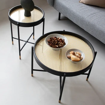 Журнальные столики из массива дерева в скандинавском стиле, креативная мебель для гостиной, легкий Роскошный диван из ротанга, приставной столик, современный простой круглый стол