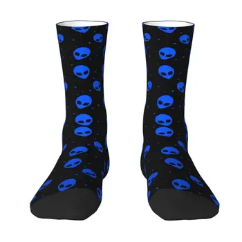 Забавные сине-черные носки с научно-фантастическим рисунком инопланетянина, женские и мужские теплые баскетбольные спортивные носки с 3D-печатью