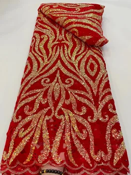 Зеленая Африканская кружевная ткань с тяжелыми пайетками ручной работы из тюля 2023, Высококачественная Роскошная Кружевная ткань из бисера для пошива свадебного платья невесты