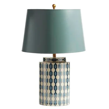 Зеленые керамические настольные лампы Синий керамический основной материал Настольные лампы для спальни кабинета гостиной Прикроватная лампа