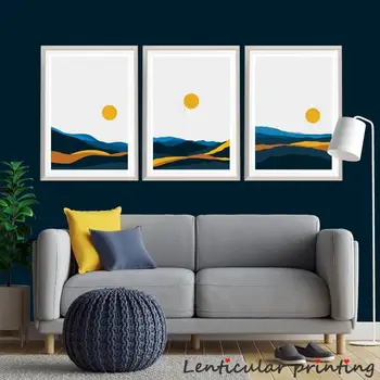 Золотое солнце и море Абстрактный плакат в скандинавском стиле простой дизайн пейзаж холст современная настенная живопись домашний декор