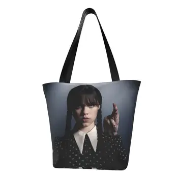 Изготовленные на заказ холщовые сумки для покупок Wednesday Addams, женские моющиеся сумки для покупок из сверхъестественных фильмов ужасов, сумки для покупок