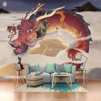 Изготовленный на заказ любого размера Современный 3D Китайский классический фон с драконом Ручной росписи, настенное украшение, рисунок из бумаги для домашнего декора
