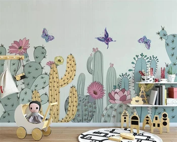 Индивидуальные фрески, ручная роспись, кактус, фоновые обои для детской комнаты, гостиная, спальня, 3D обои