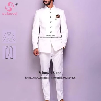 (Индивидуальный размер и цвет) Модные костюмы жениха в индийском стиле для мужчин, свадебный комплект брюк из 2 частей, смокинг для официального ужина, Terno Masculinos