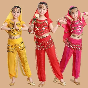 Индийский танцевальный костюм, женская одежда для выступлений, детское Синьцзянское танцевальное представление, сари enfant
