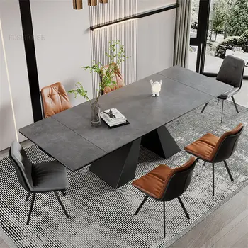 Итальянский легкий Роскошный шиферный обеденный стол, Убирающаяся мебель для столовой, Сочетание обеденных столов и стульев скандинавского дизайнера