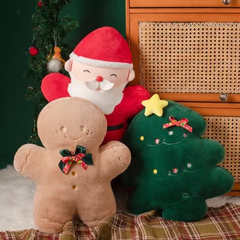 Кавайный Рождественский Санта-Клаус, Имбирный хлеб, плюшевая подушка, мягкий декор, подушка для сиденья, Забавная игрушка для Рождественской елки, декор для вечеринки, плюшевая кукла
