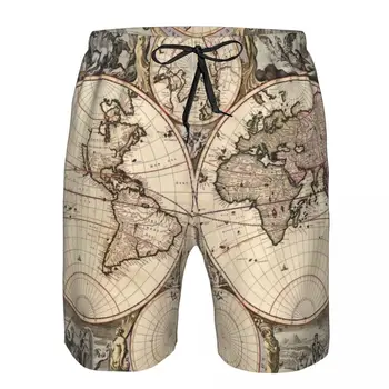 Карта мира Мужские пляжные шорты для фитнеса, Быстросохнущий купальник, Забавные уличные забавные 3D шорты