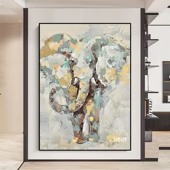 Картина маслом в виде слона, большие настенные панно для гостиной, художественная галерея, холст, образец без рамы, абстрактное животное, ручная роспись