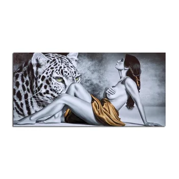 Картина с леопардом и обнаженными женщинами, холст, плакаты и принты, настенный декор 