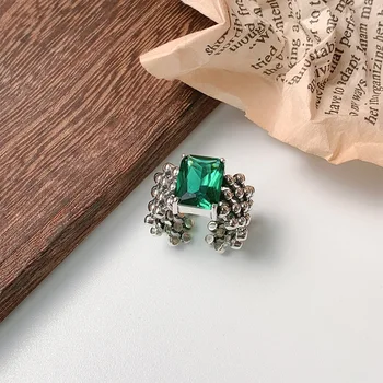 Квадратные кольца из стерлингового Серебра 925 пробы с зеленым Цирконием Для женщин, свадебные Роскошные дизайнерские ювелирные аксессуары, бесплатная доставка