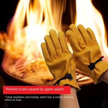 Кожаные перчатки для пикника с барбекю на открытом воздухе, теплоизоляционные Перчатки для кемпинга, защищающие от ожогов, огнестойкие перчатки для верховой езды, мягкие и износостойкие
