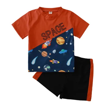 Комплект Шорт с короткими рукавами Для Маленьких мальчиков 2021 года, Модные Топы с круглым вырезом и Короткими штанами с Космическим Принтом от 2 до 6 лет