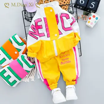 Комплекты Одежды для маленьких девочек и мальчиков, весенне-осенняя детская одежда, многоцветные буквы, спортивный костюм из 2 предметов, детская одежда, спортивный костюм