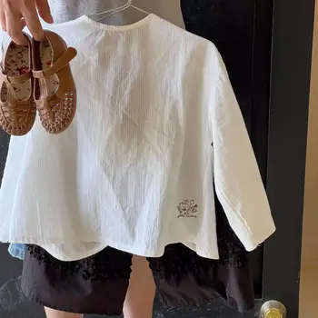 Корейская детская одежда 2023, летняя новая рубашка для девочек, Белая Открытая одежда для защиты от солнца, пальто, верхняя одежда
