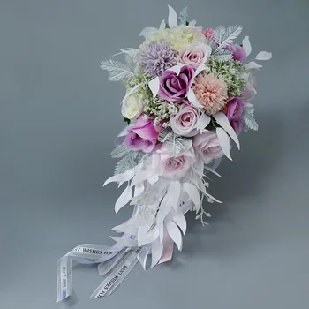 Корейский букет невесты из Нежно-Розово-Фиолетовых Цветов В Руке Свадебный Букет Искусственных Цветов Mariage Ramo De Flores Artificiales