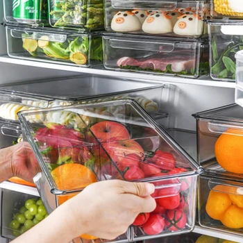 Коробка для хранения в холодильнике с крышкой, Тип ящика для домашних животных, Прозрачный Органайзер для продуктов питания для домашней кухни, Морозильная камера для овощей и фруктов, Свежие
