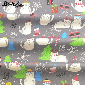 Краска для детской ткани Booksew, 100% хлопок, серая ткань, четвертинка жира, материал для лоскутного шитья, текстиль с рождественским рисунком кота из мультфильма