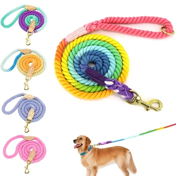 Красочный поводок для собак, круглая хлопчатобумажная веревка для собак, Милые Радужные длинные поводки для домашних животных, поводки для тренировок по выгулу собак на открытом воздухе, Веревки