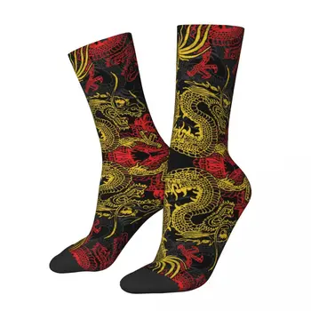 Креативные чулки с рисунком золотого китайского дракона 1 R360 - лучшая покупка компрессионных носков с юмористической графикой