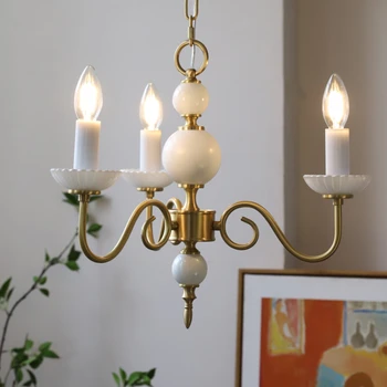 Кремово-белый стеклянный подвесной светильник французско-американский ретро-средневековый латунный светильник