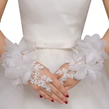 Кружевные перчатки без пальцев с вышивкой, цветок для свадьбы со стразами, короткие варежки для новобрачных