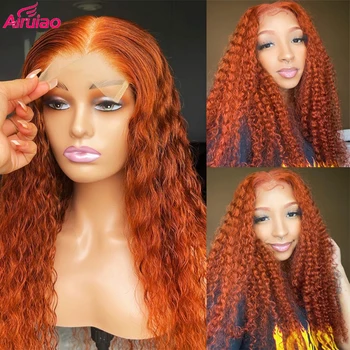 Кудрявые Цветные HD 13x6 Полностью Кружевные Фронтальные Парики из человеческих волос Для женщин Бразильский Имбирно-оранжевый Кружевной Фронтальный парик 13x4 Бесклеевой глубокой волны