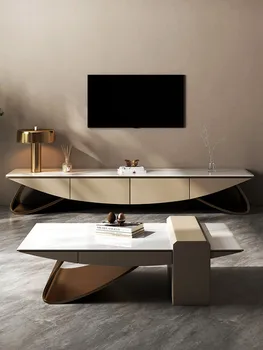 Легкая роскошная комбинация чайного столика с каменной плитой, шкафа для телевизора, современного простого напольного шкафа для домашнего хранения в гостиной