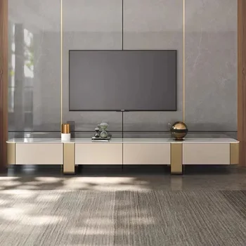 Легкий роскошный чайный столик с каменной панелью, комбинированный набор шкафов для телевизора с каменной панелью, чайный столик, дизайнерский шкаф в высоком стиле