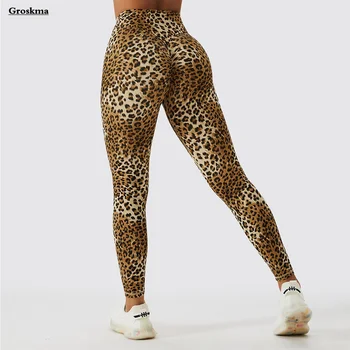 Леопардовые Леггинсы для бега с эффектом пуш-ап, Женские брюки для йоги с высокой талией, Колготки для фитнеса, Спортивная одежда для тренировок, Панталоны