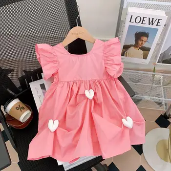 Летнее детское платье 2023 года в корейском стиле с летящими рукавами в стиле принцессы, милая модная новинка, мягкий дизайн для девочек
