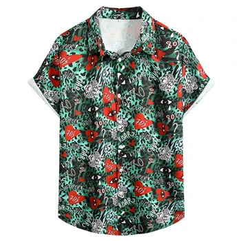 Летние Зеленые Тропические рубашки для мужчин 2023, брендовая Повседневная Гавайская рубашка на пуговицах с коротким рукавом, мужская праздничная одежда XXL
