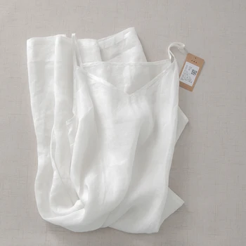 Летние женские базовые свободные удобные натуральные дышащие, стираемые водой Тонкие прозрачные платья-слип 60N/100S Ramie White