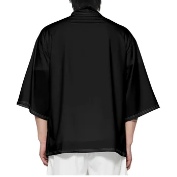 Летние женские мужские кимоно харадзюку Хаори, черные футболки для косплея, Юката, свободная японская уличная одежда, кардиган